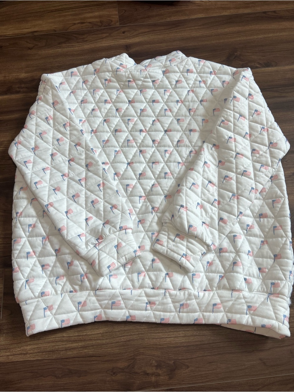 Quilted White American Flag USA Print Pullover Sweatshirt - Picture 4 of 6